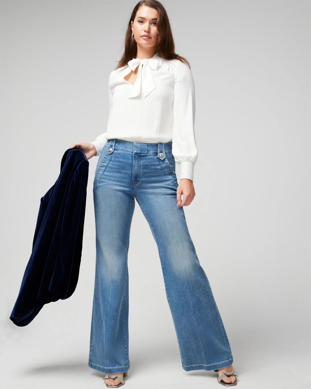 Curvy High Rise Every Day Soft Novelty Button Wide Leg Pant