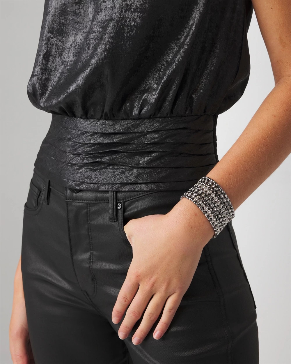 Hematite and Crystal Stretch Cuff Bracelet