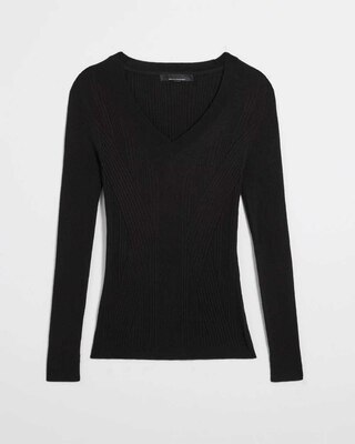 Long Sleeve Cashmere Blend V-Neck Top click to view larger image.