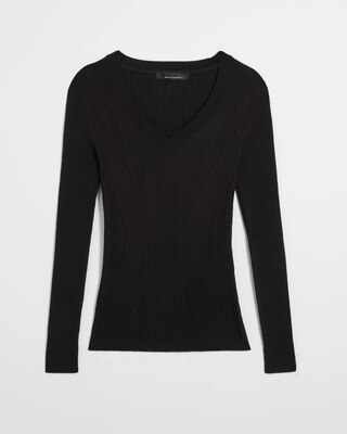 Long Sleeve Cashmere Blend V-Neck Top