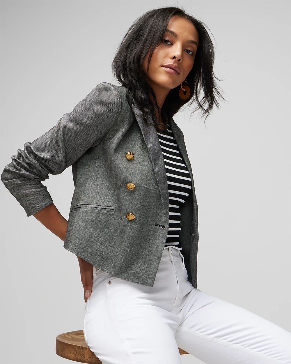 Cropped Linen Blend Studio Blazer