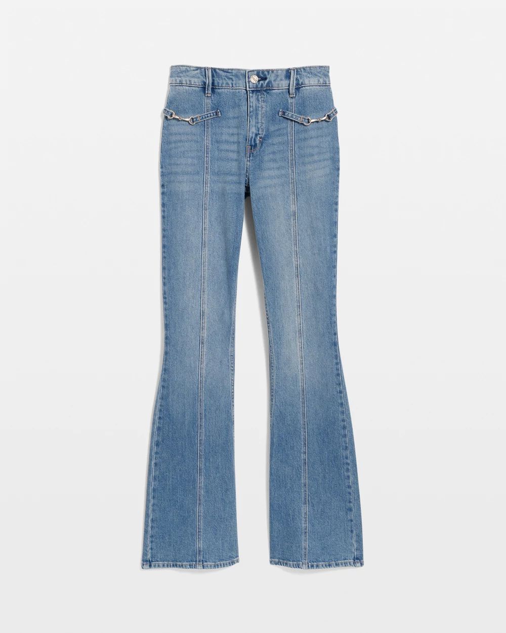 Petite Pintuck Horsebit High Rise Flare Jean