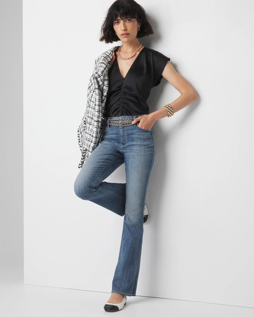 Ruched Front Flutter Sleeve Shell Top