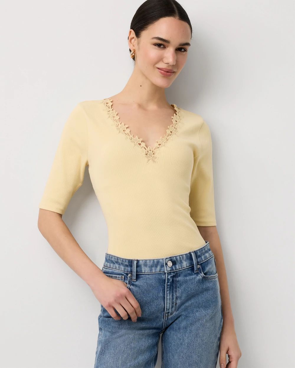 WHBM FORME™ Lace Trim V-neck Tee click to view larger image.
