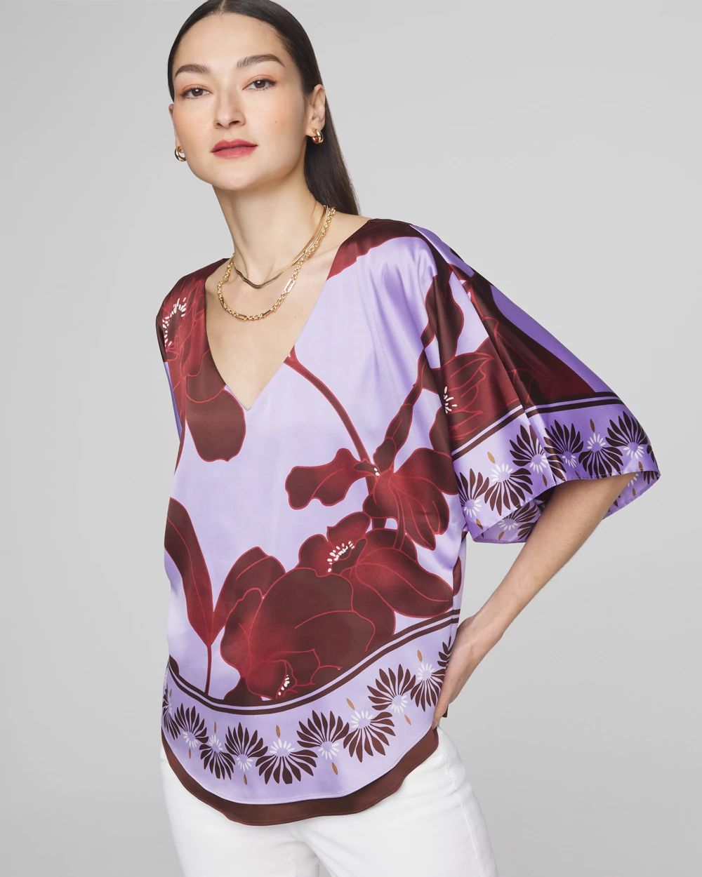 Satin Kimono Sleeve Blouse