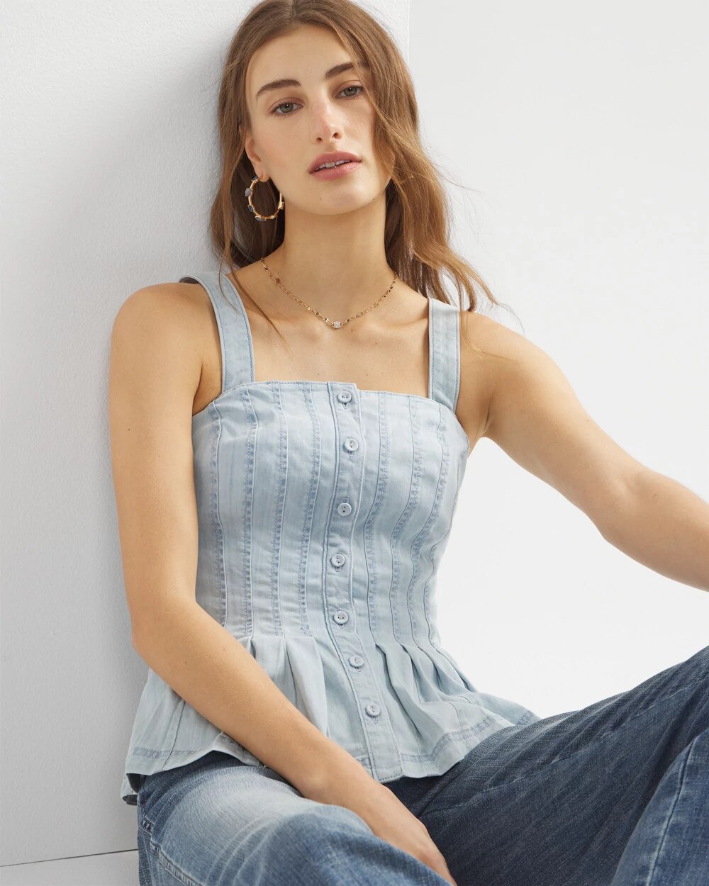 Petite Denim Peplum Top