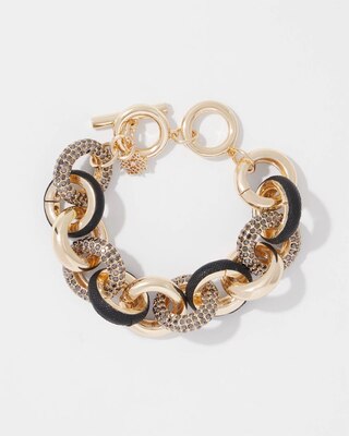 Black Leather + Pavé Link Bracelet click to view larger image.