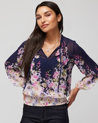Long-Sleeve Smocked Waist Blouse