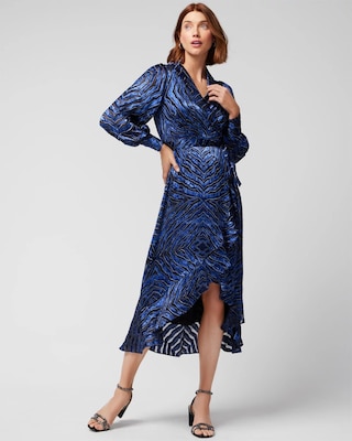 Long Sleeve Silk Burnout Wrap Dress