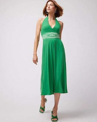 Sleeveless Matte Jersey V-Neck Halter Maxi Dress