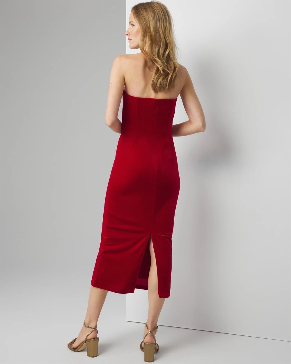 Petite Strapless Velvet Midi Dress