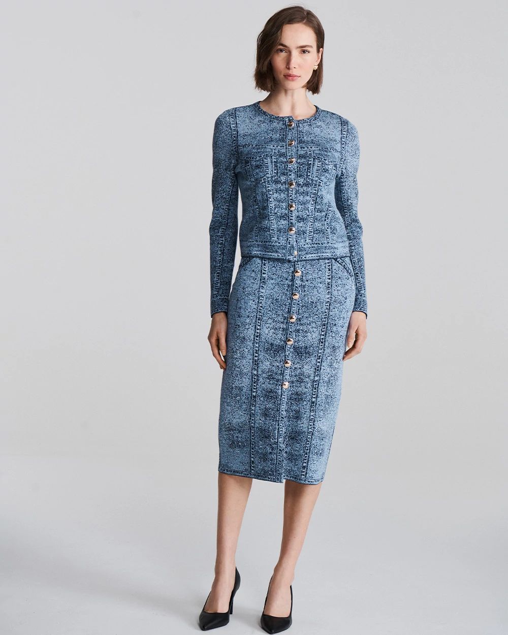 Denim Print Cardigan click to view larger image.