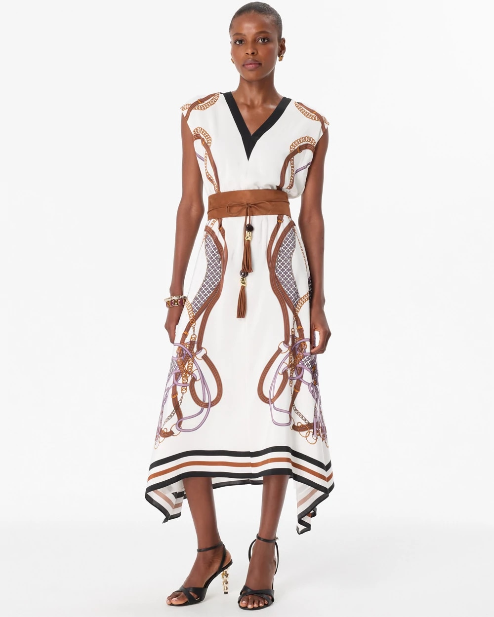 Handkerchief Hem Crepe Midi Dress