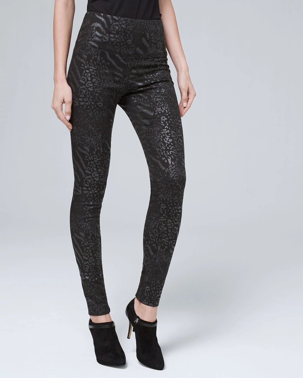 Foil-Print Denim WHBM Runway Leggings