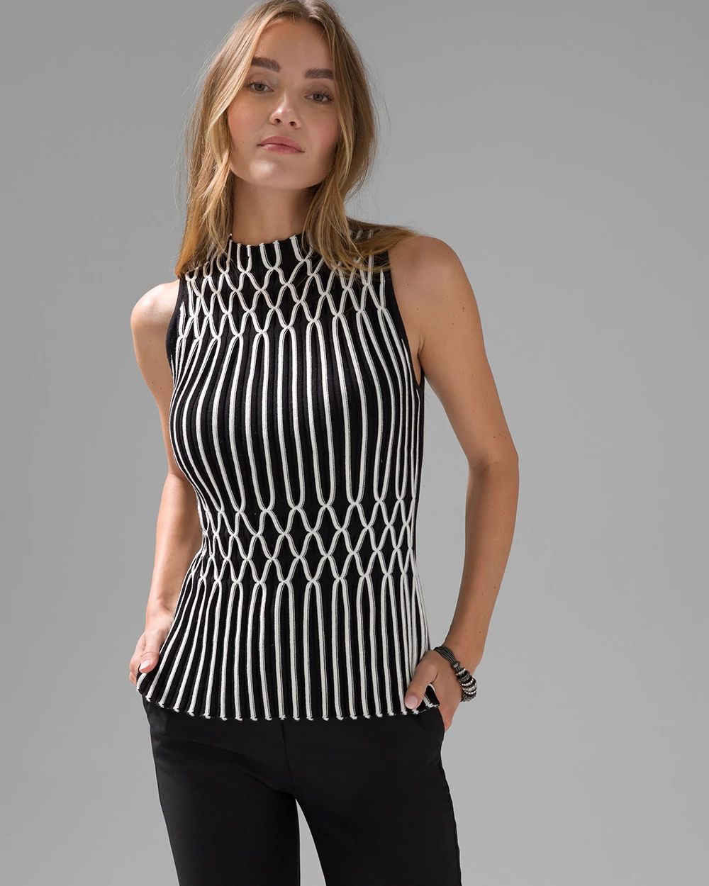 Sleeveless Mock Neck Smocked Waist Sweater