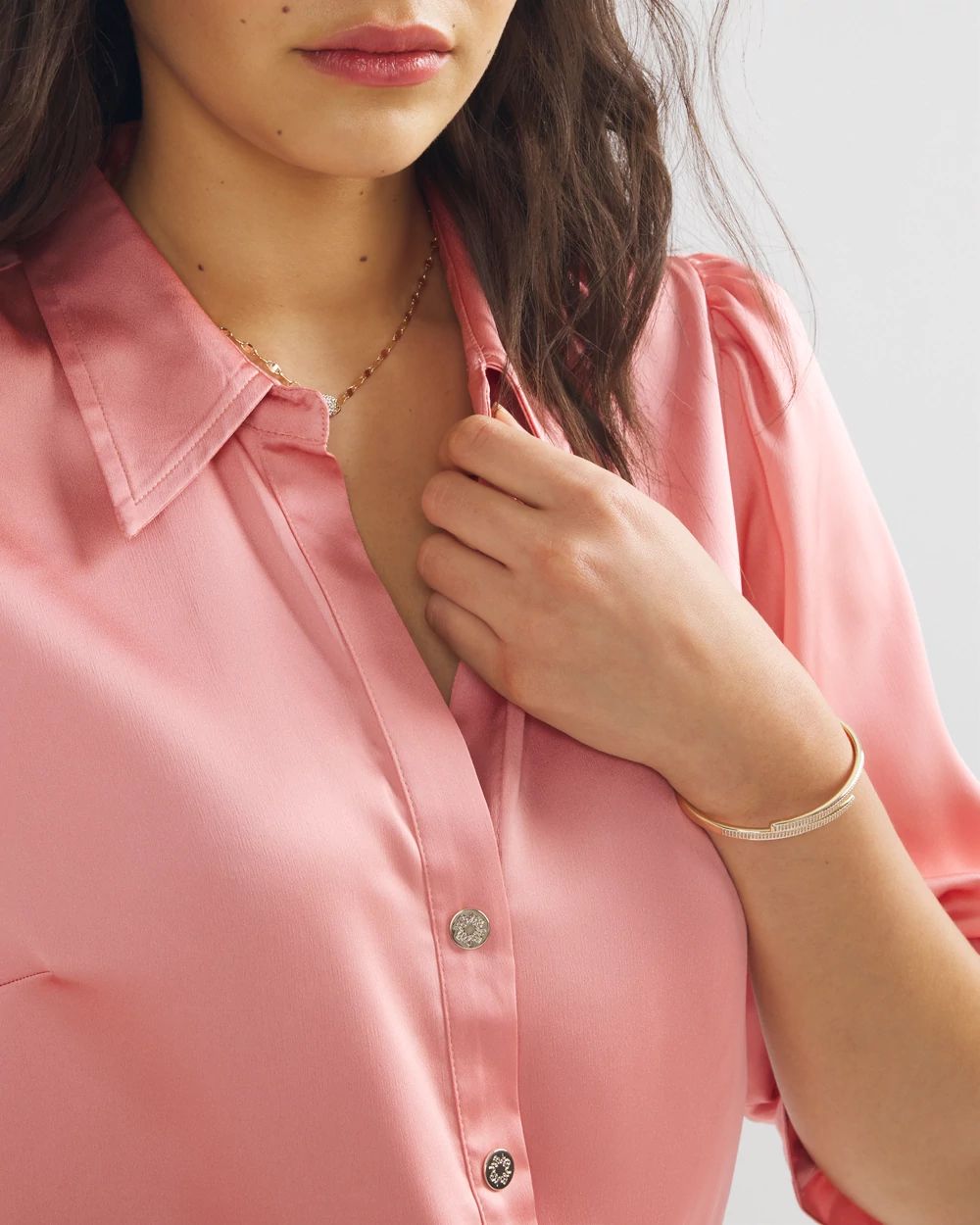 Elbow Sleeve Satin Button Shirt