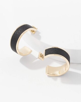 Black Textured Leather Small Hoop Earrings click to view larger image.