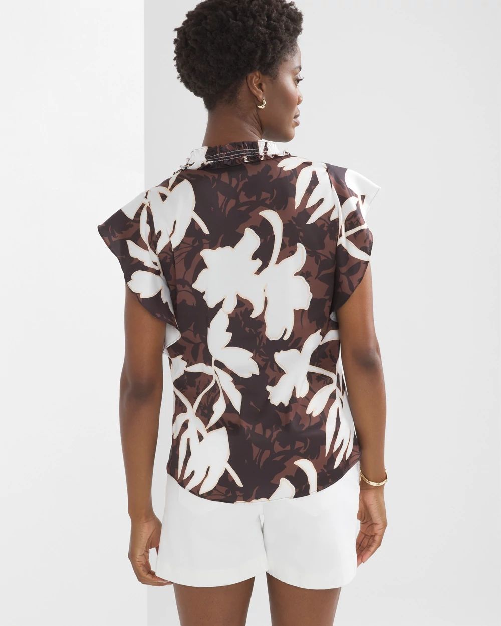 Ruched Neck Flutter Shell Top