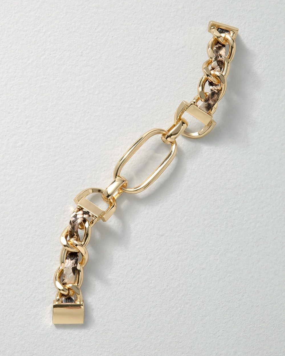 Goldtone + Leather Bracelet click to view larger image.