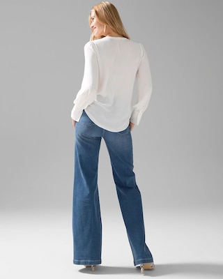 Long Sleeve Ruffle Front Blouse