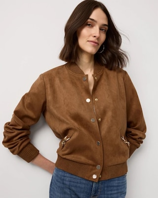 Faux Suede Bomber Jacket