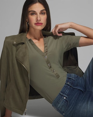 Outlet WHBM Puff Shoulder Henley Tee click to view larger image.