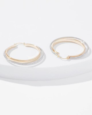 Mixed Metal Double Pave Hoop Earrings