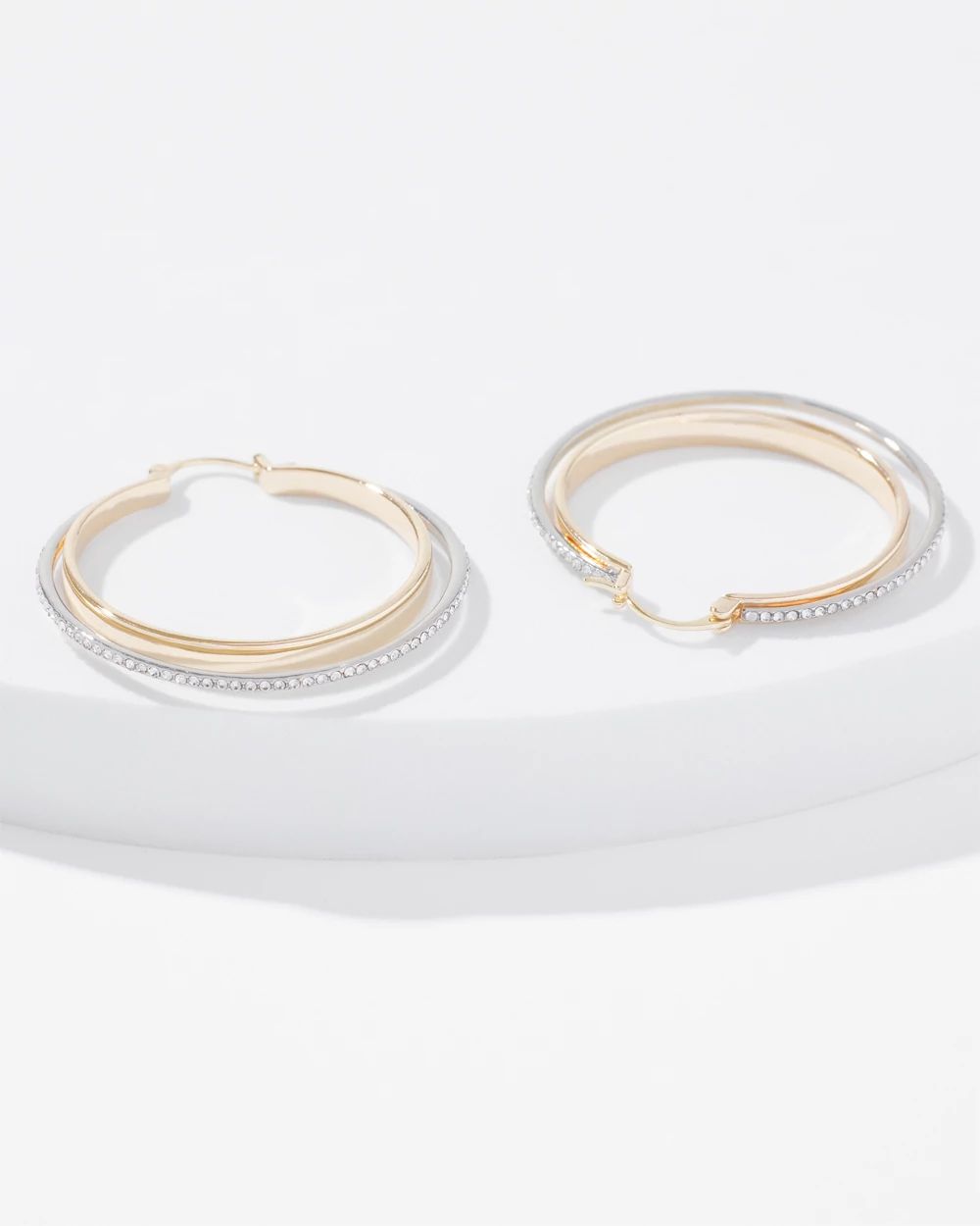 Mixed Metal Double Pave Hoop Earrings