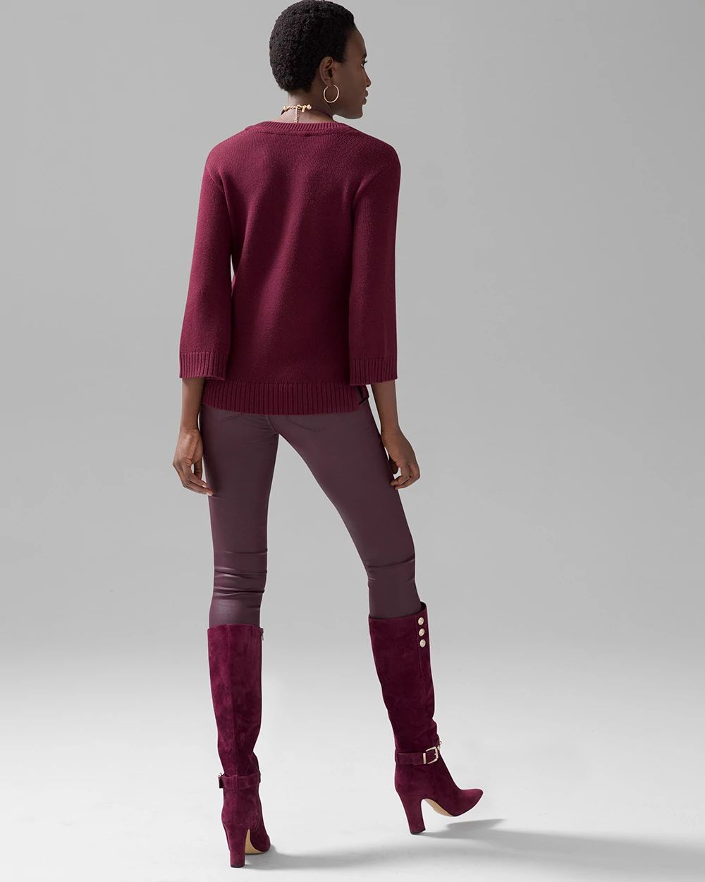 Elbow Sleeve V-Neck Pullover