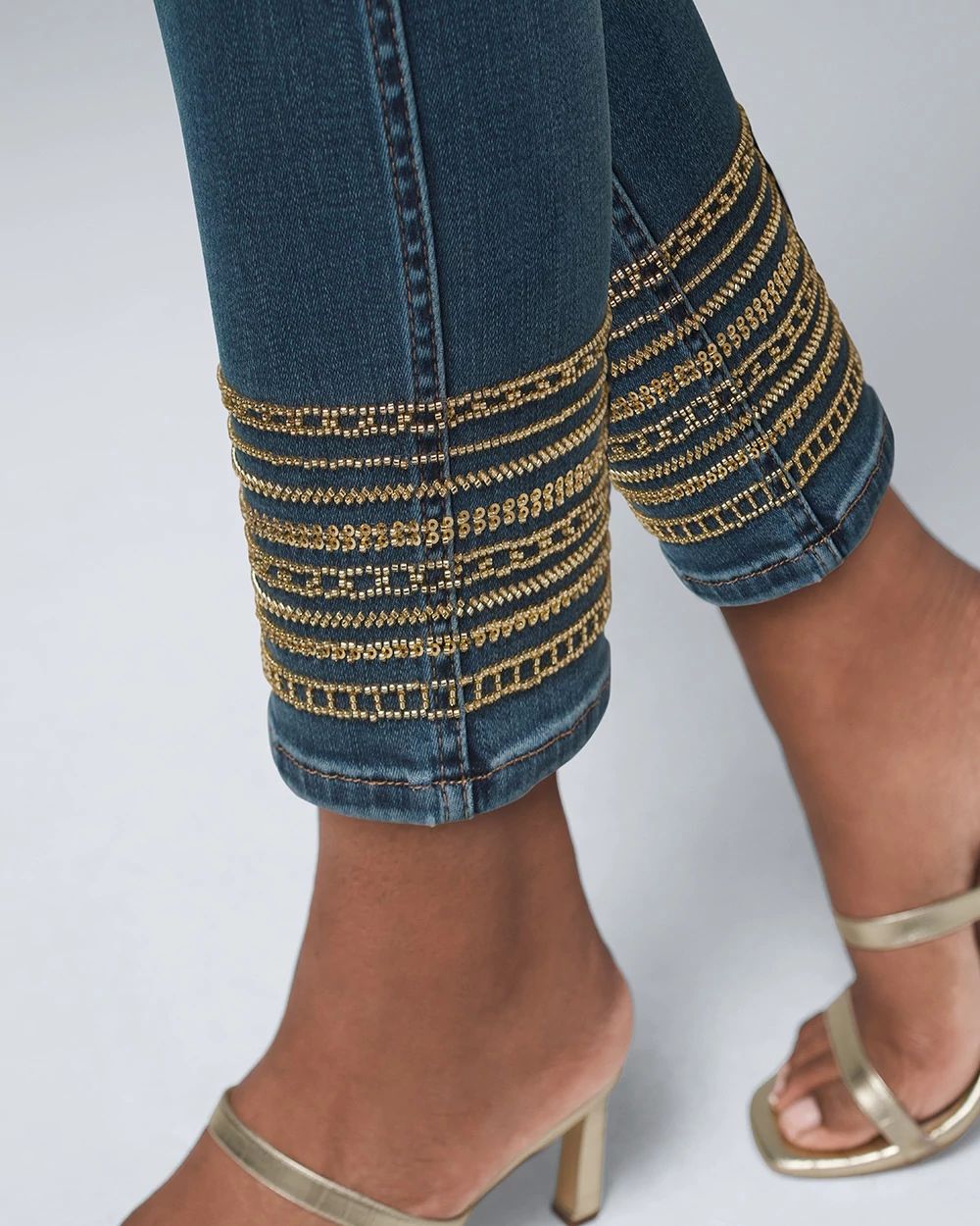 Metallic Abstract Print Slim Crop Jeans