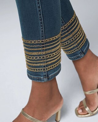 Curvy-Fit High-Rise Beaded Hem Slim Crop Jeans