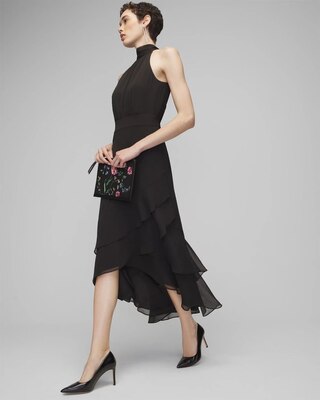 Halter Ruffle Blouson Midi Dress