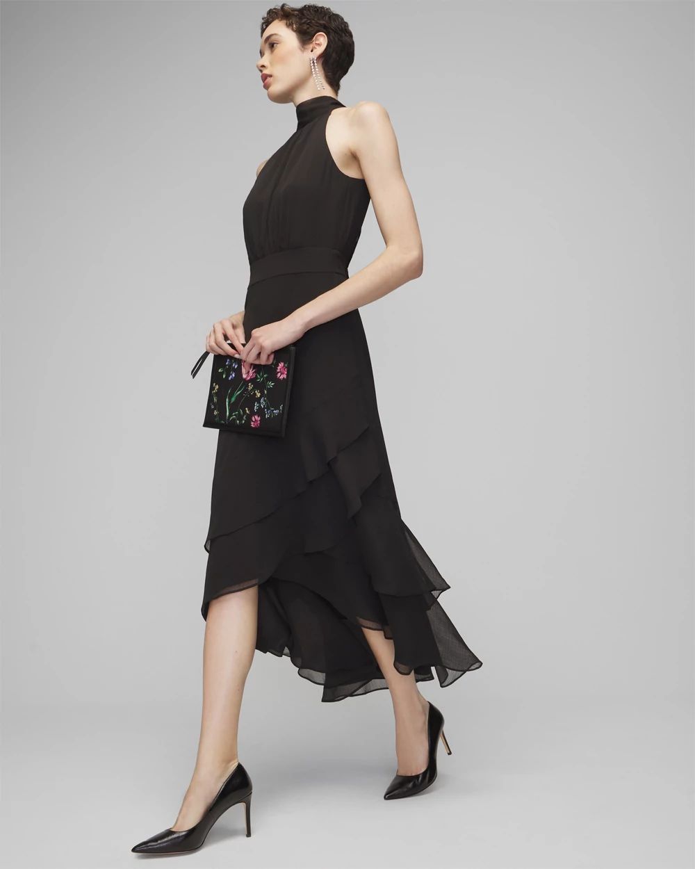 Halter Ruffle Blouson Midi Dress