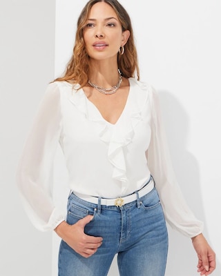 Outlet WHBM Long Sleeve Ruffle Blouse