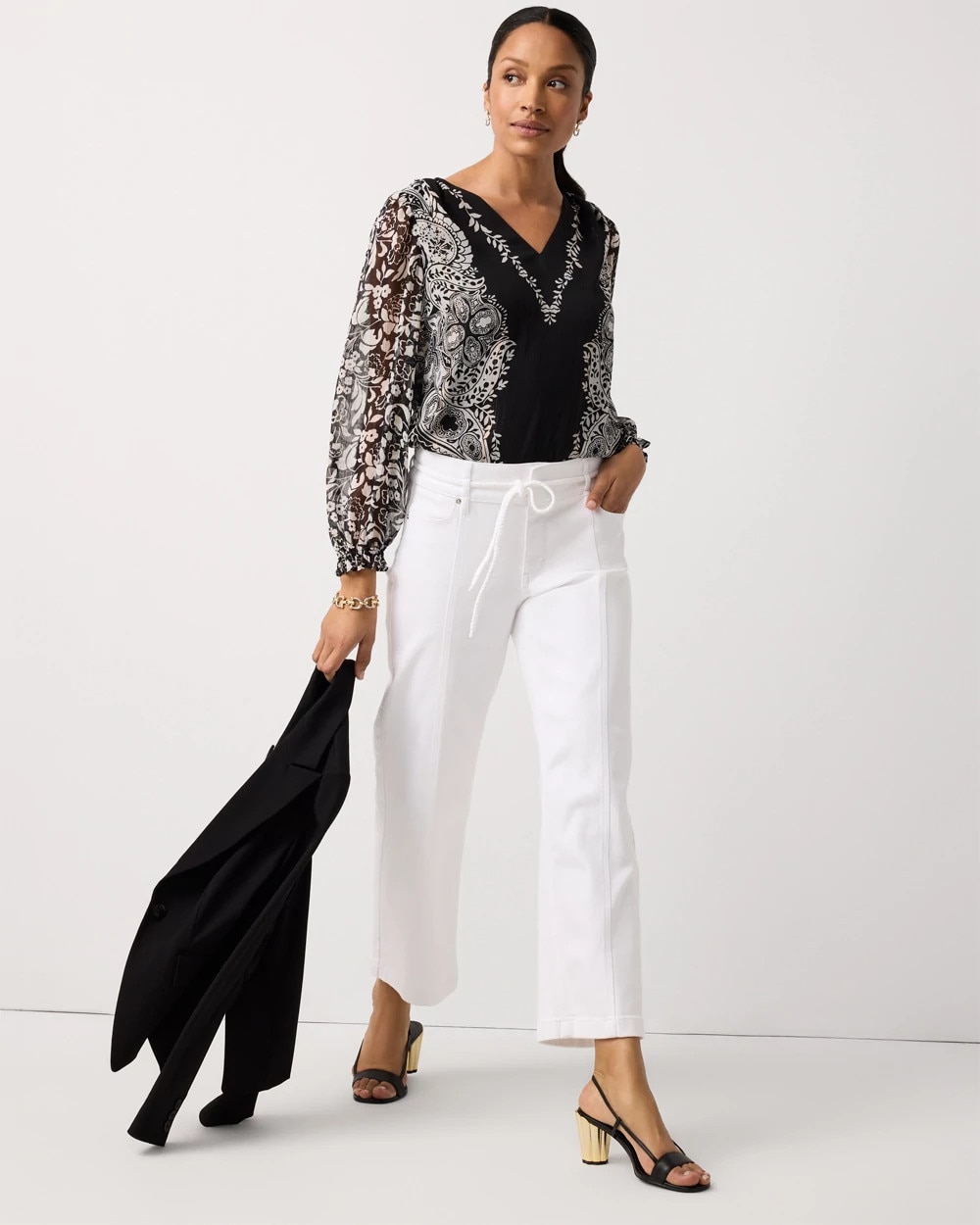 Braided Belt High Rise Wide Leg Crop Jean