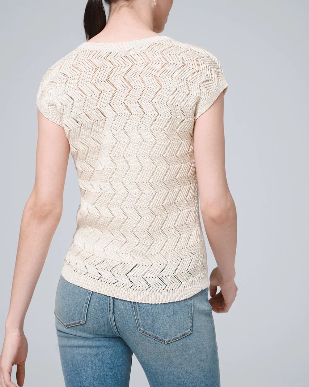Petite Short Sleeve V-neck Chevron Stitch Pullover click to view larger image.