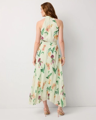 Sleeveless Pleated Halter Midi Dress click to view larger image.