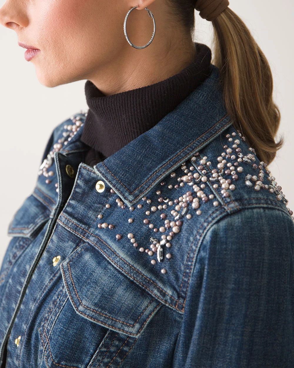 Pearl Embellished Trucker Jean Jacket
