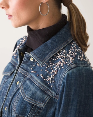 Pearl Embellished Trucker Jean Jacket click to view larger image.