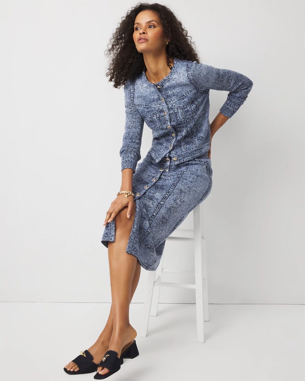 Denim Print Sweater Skirt