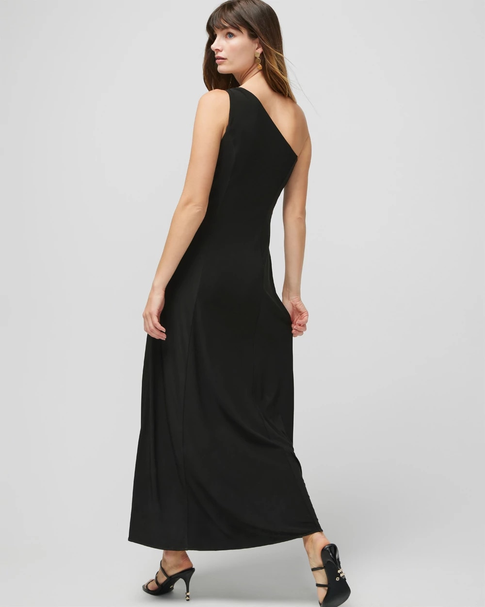 One-Shoulder Slit Leg Matte Jersey Maxi Dress