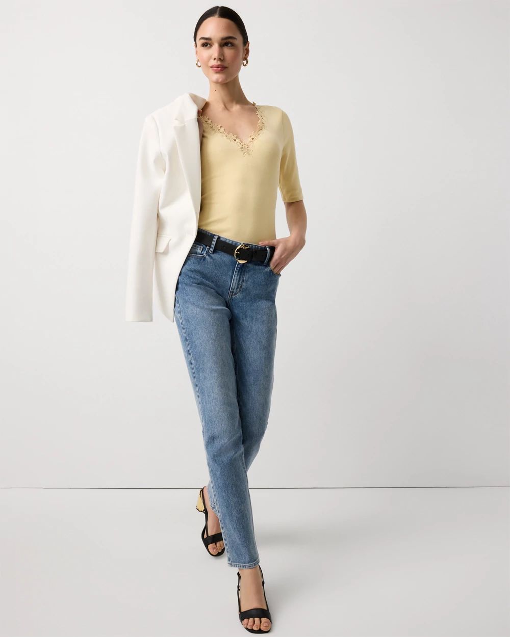 WHBM FORME™ Lace Trim V-neck Tee click to view larger image.