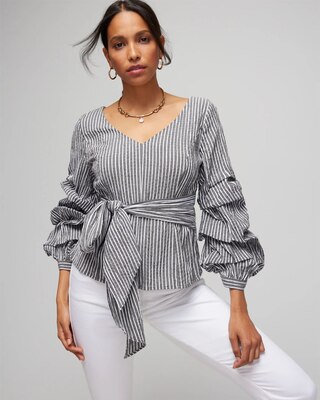 Ruffle Sleeve Seersucker Blouse