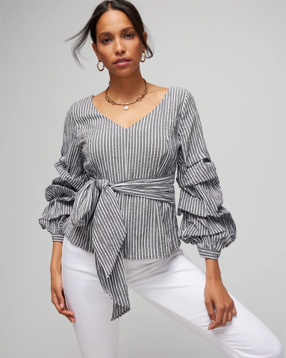 Ruffle Sleeve Seersucker Blouse