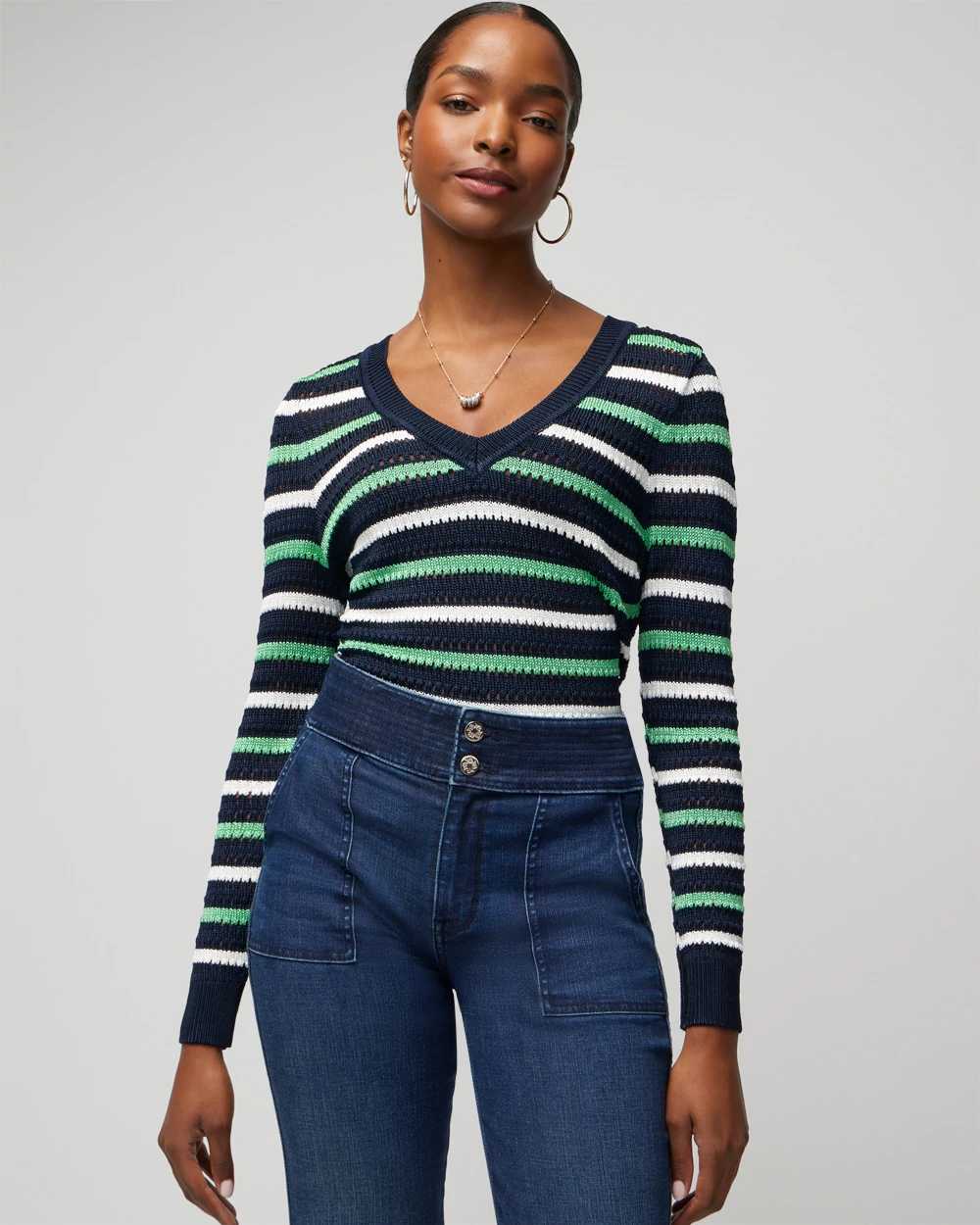Long Sleeve Stripe V-Neck Pullover Sweater