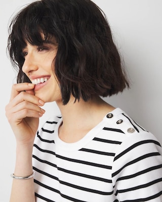 WHBM FORME™  Ribbed Stretch Button Shoulder Tee click to view larger image.