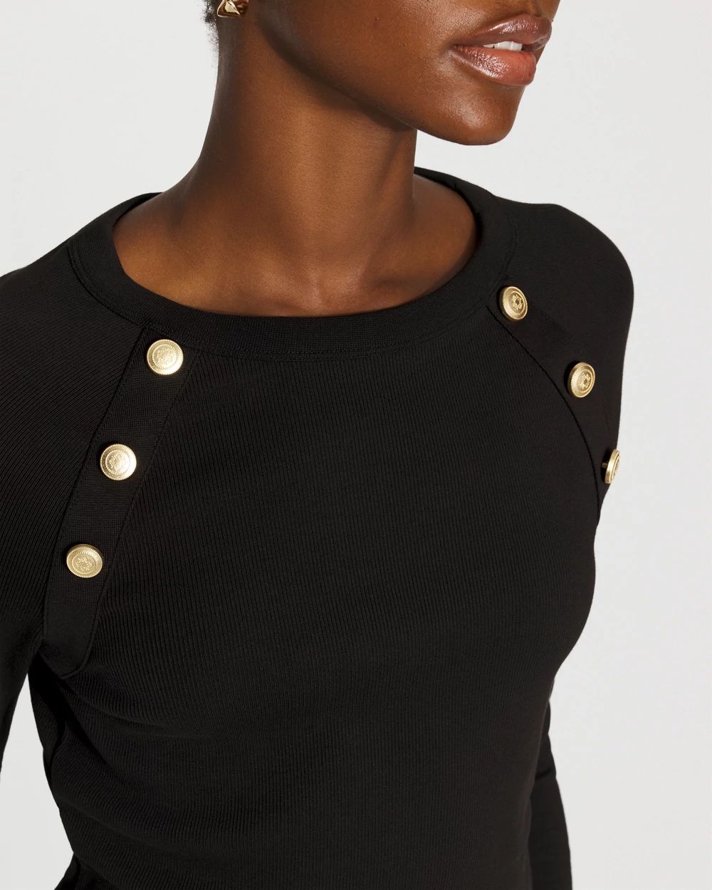 WHBM FORME™ Ribbed Stretch Button Long-Sleeve Tee click to view larger image.