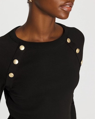 WHBM FORME™ Ribbed Stretch Button Long-Sleeve Tee click to view larger image.