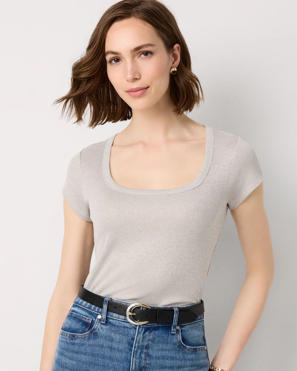 WHBM FORME™ Metallic Ribbed Scoop Neck Tee