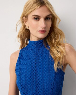 Mock Neck Knit Lace Midi Dress click to view larger image.